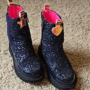 Sparkly Navy Blue Glitter Boots with Pink Lining